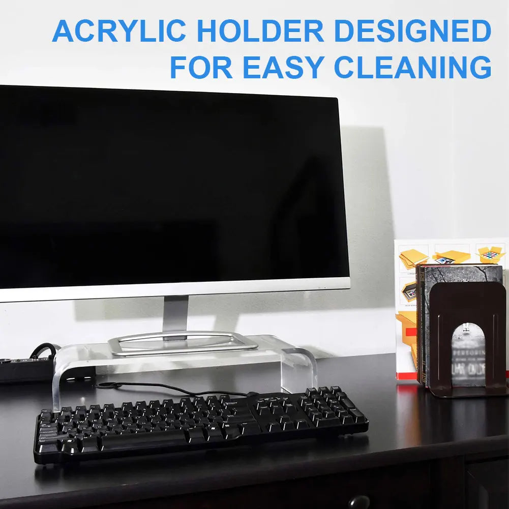 Acrylic Monitor & Laptop Stand Riser – Desktop Organiser with Keyboard & Storage Space.