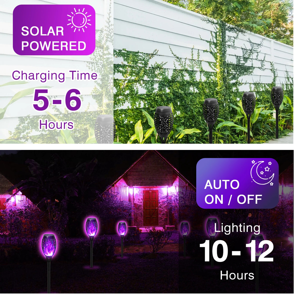 12-LED Solar Flame Torch Lights – Flickering Waterproof Garden & Patio Lamps.