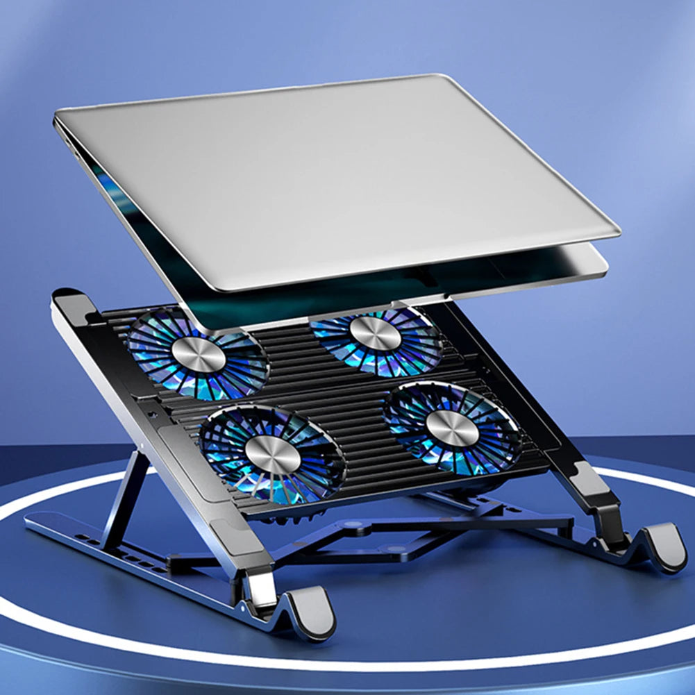 RGB Laptop Cooling Pad with 2/4 Fans – Adjustable Foldable Stand for 11–17.3" Laptops.