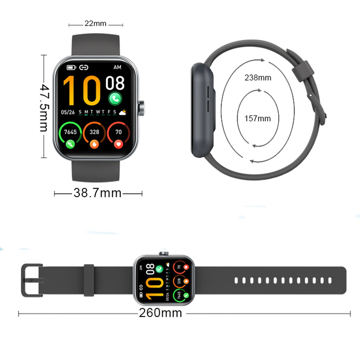 1.96" Smartwatch with Bluetooth Calling, Fitness Tracker, Sleep Monitor, 100+ Sports Modes & IP68 Waterproof.