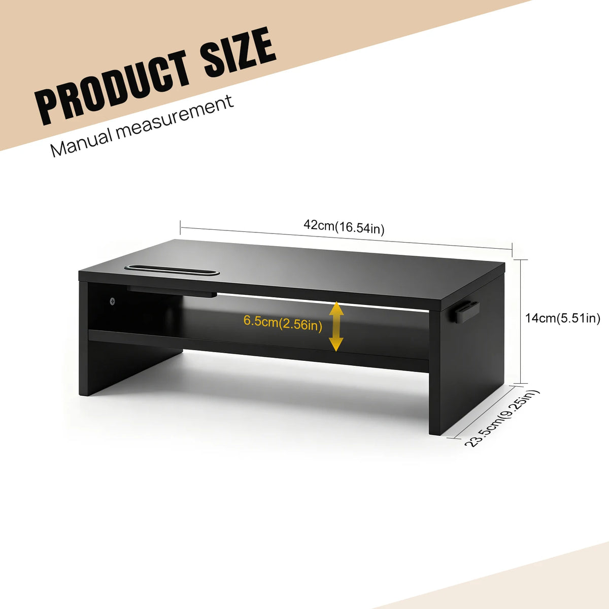 2-Tier Wooden Monitor Stand Riser – 420mm Wide, 20kg Capacity with Phone Holder.