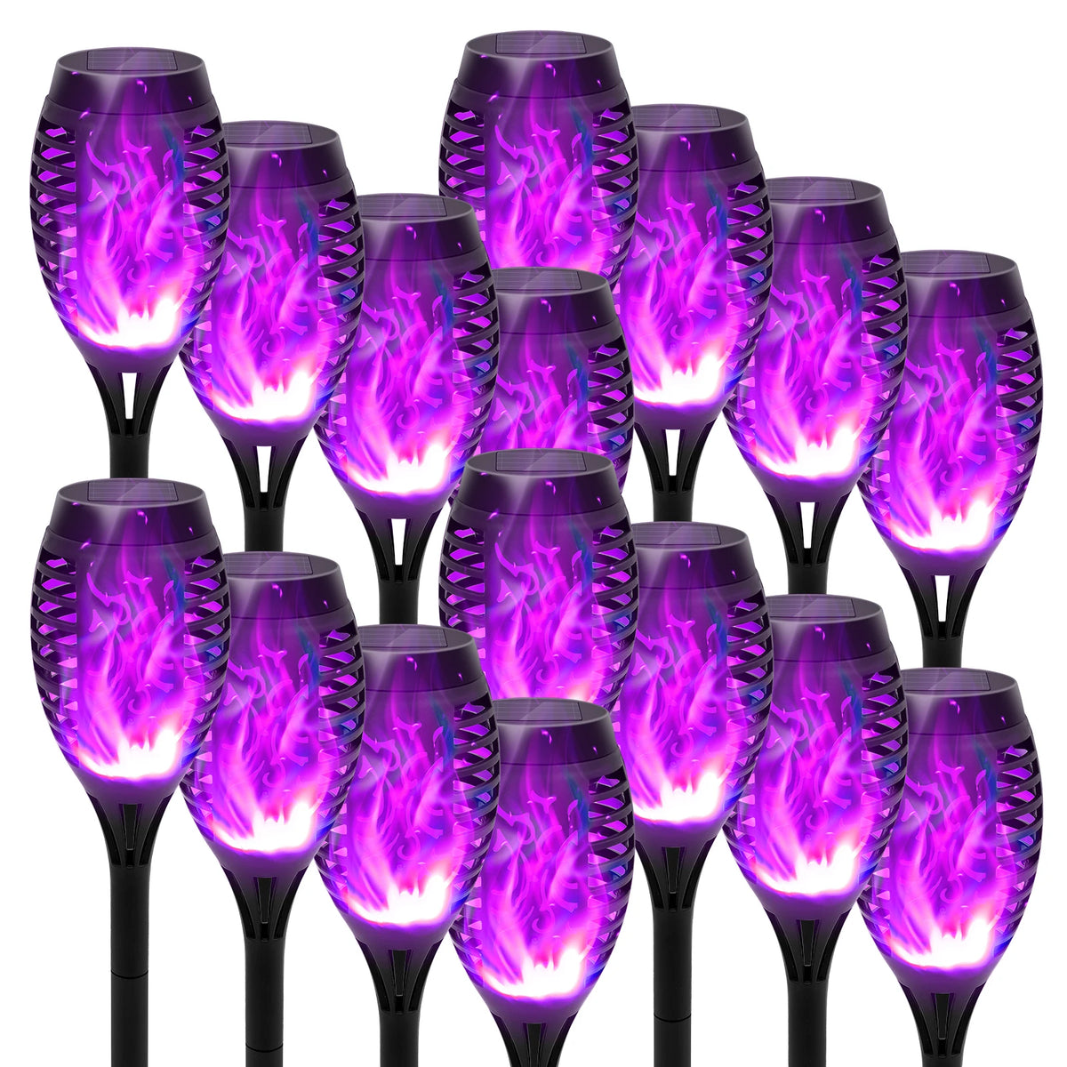 12-LED Solar Flame Torch Lights – Flickering Waterproof Garden & Patio Lamps.