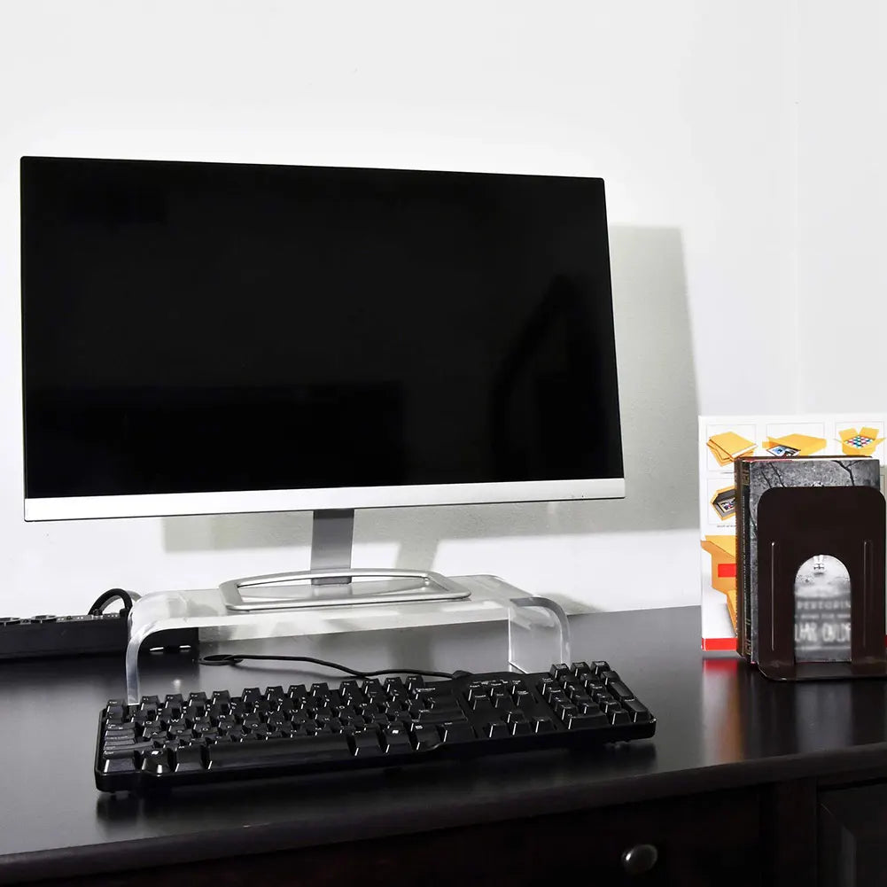 Acrylic Monitor & Laptop Stand Riser – Desktop Organiser with Keyboard & Storage Space.