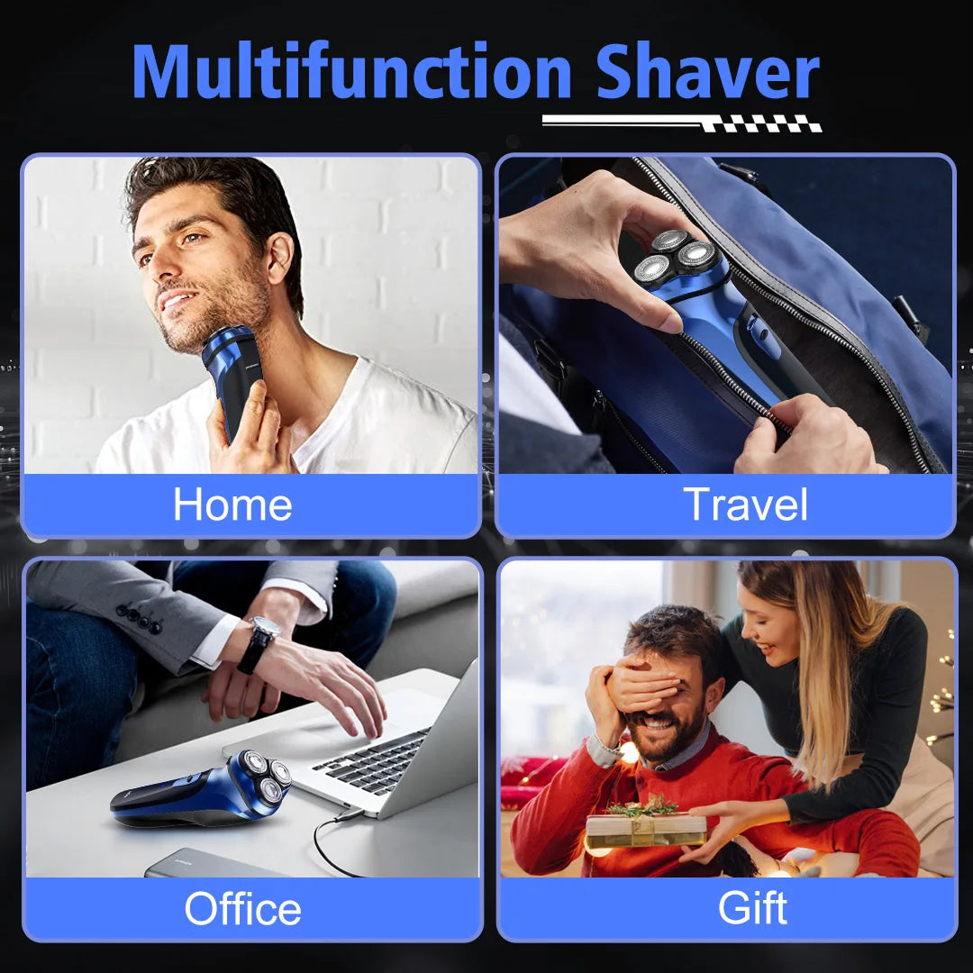 Men's Electric Shaver – Cordless Rotary Razor with Pop-Up Trimmer, Wet & Dry Use, USB Fast Charging for Travel.