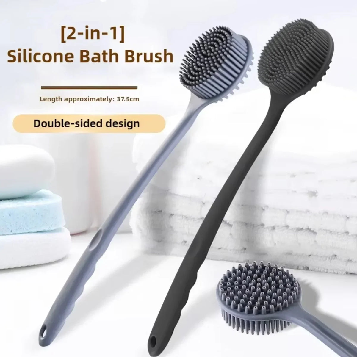 Silicone Body Scrubber with Long Handle – Back Brush Exfoliating Shower & Bath Skin Massager.
