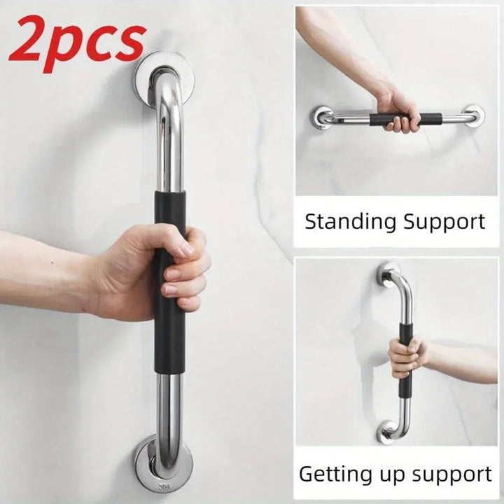 2-Piece Stainless Steel Shower Grab Bars – Non-Slip Bathroom Safety Handles with Silicone Grip.