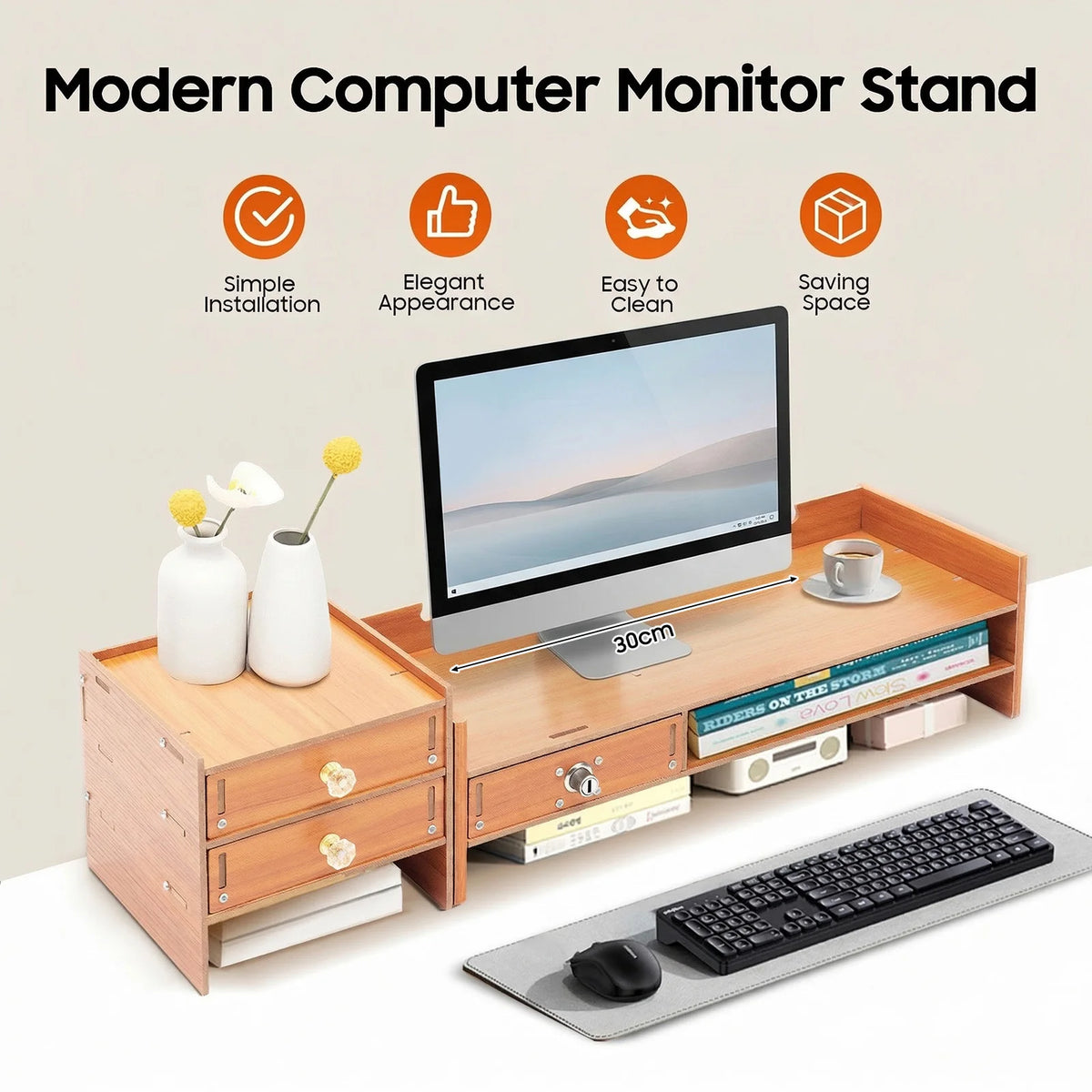 Computer Monitor Stand Riser – Sturdy Ergonomic Desktop Shelf & Storage Organizer.