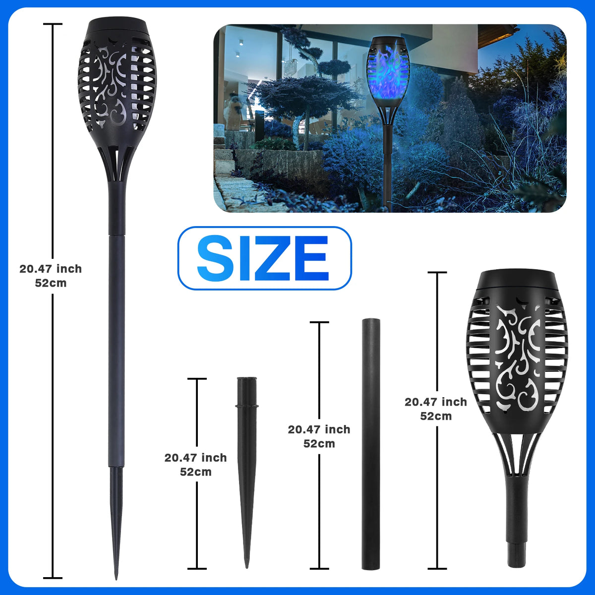 12-LED Solar Flame Torch Lights – Flickering Waterproof Garden & Patio Lamps.
