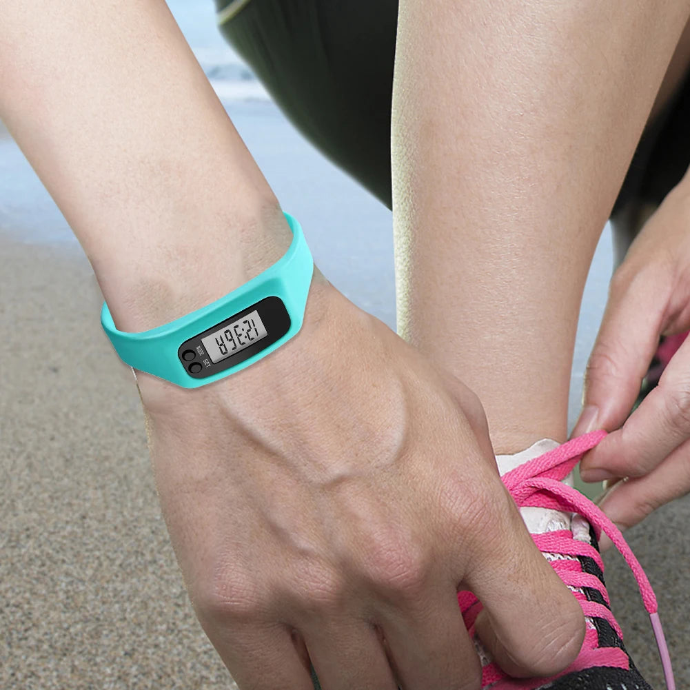LED Pedometer Bracelet – Walking & Running Step Tracker with 12/24H Time Display, Silicone Fitness Wristband.