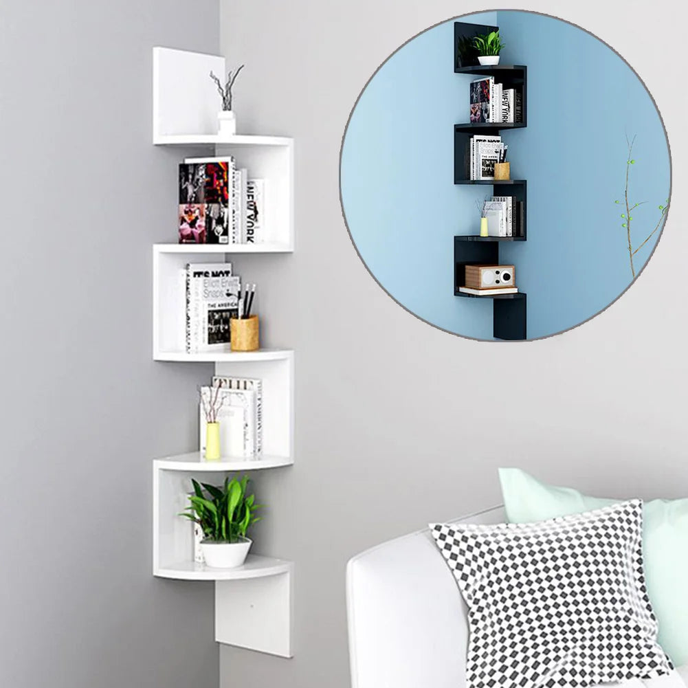 Zigzag Floating Corner Shelves Storage Organizer For Home Office