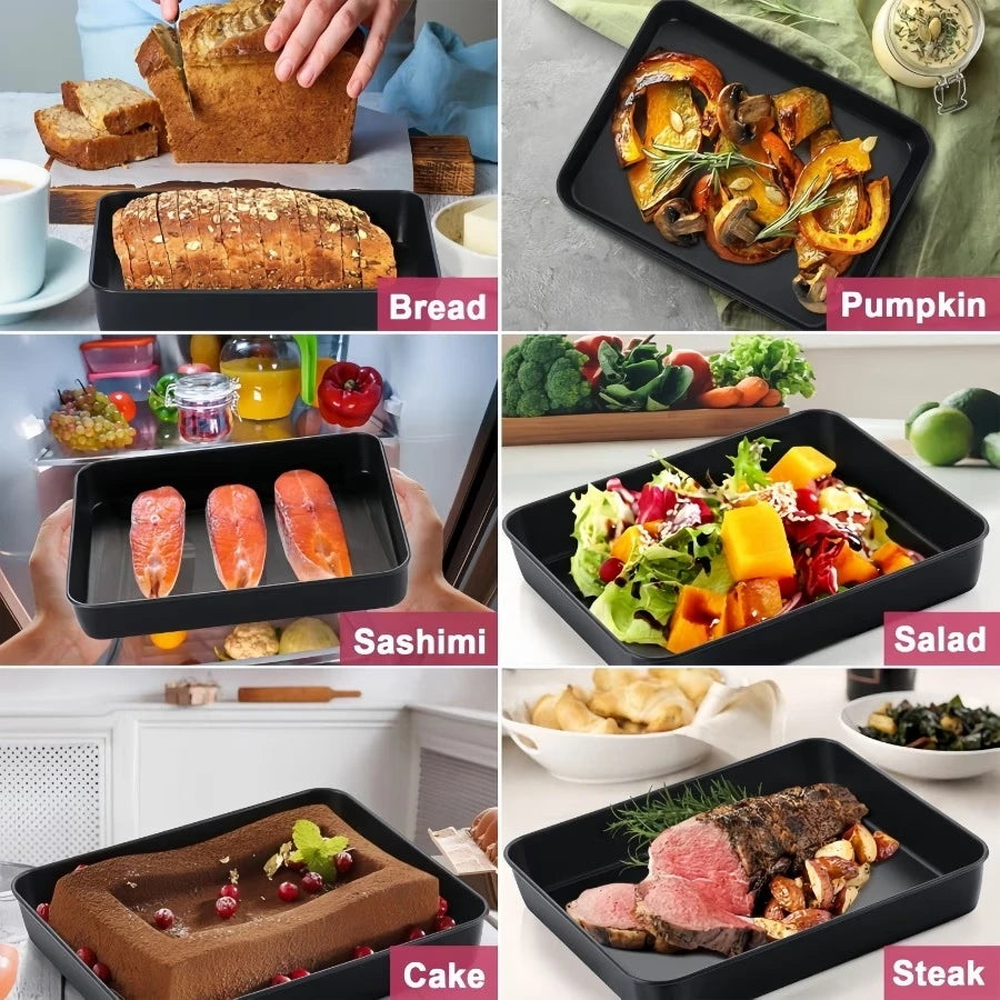 3-Piece Carbon Steel Non-Stick Baking Tray Set – 3 Sizes for Cakes, Bread & Pastries.