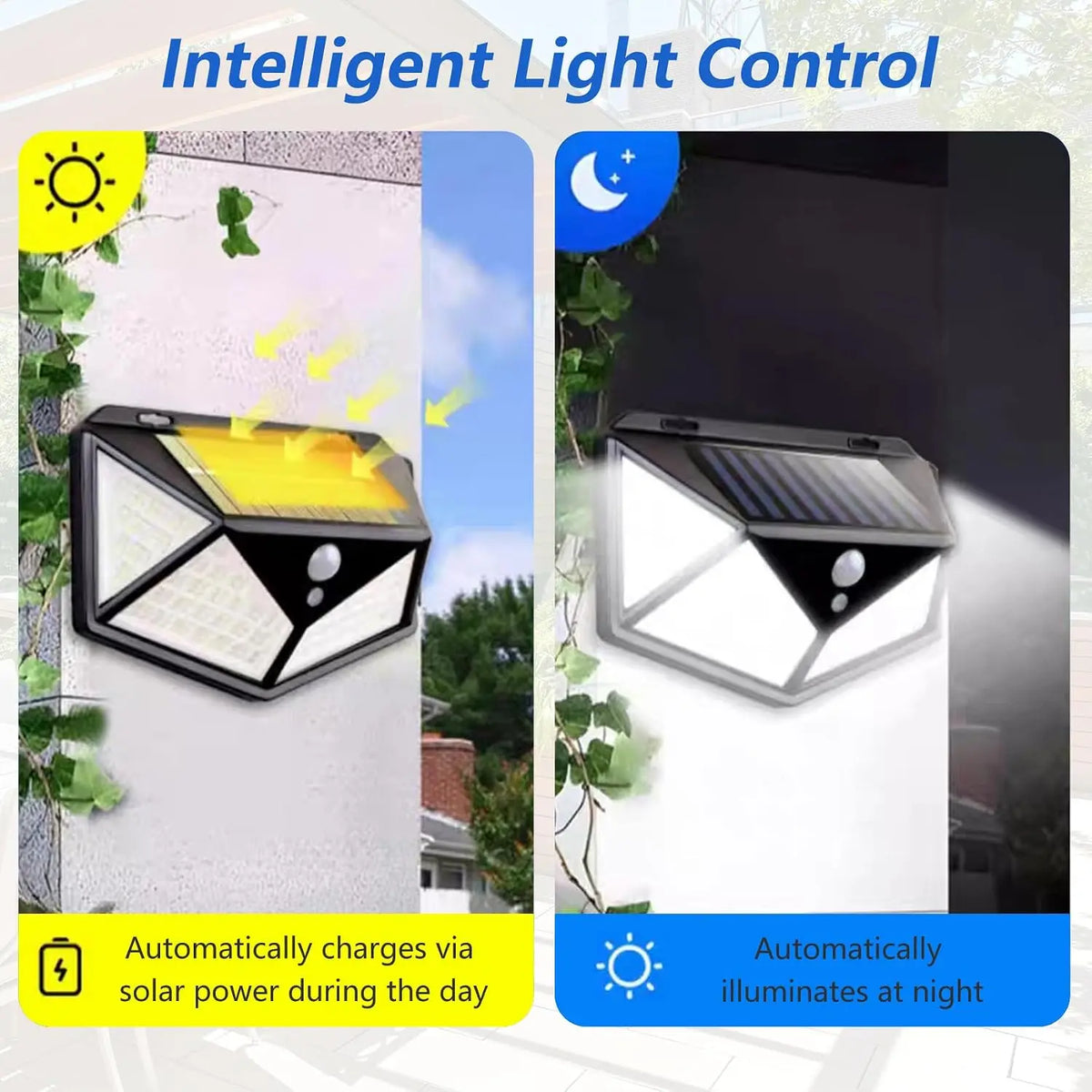 4-Pack 100 LED Solar Wall Lights with Motion Sensor & 3 Modes.