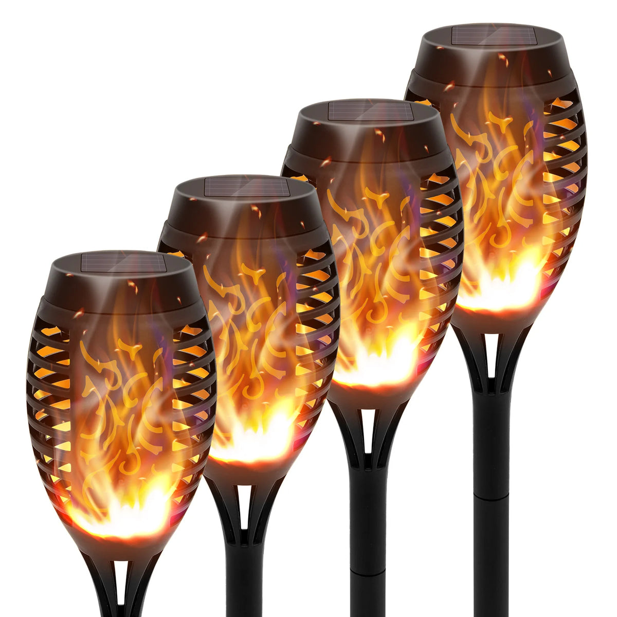 12-LED Solar Flame Torch Lights – Flickering Waterproof Garden & Patio Lamps.