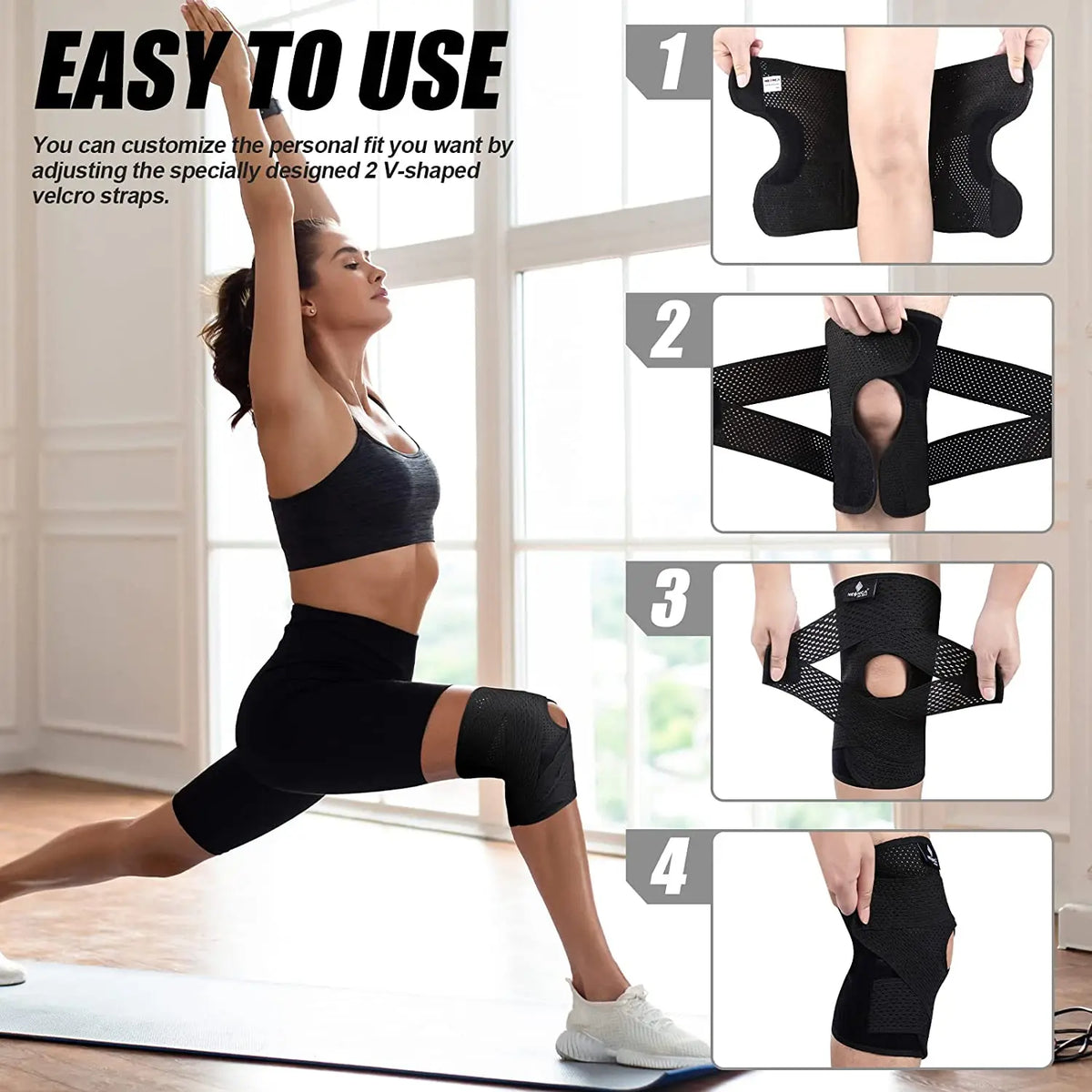 Knee Compression Support Brace with Side Stabilizers & Breathable Air-Mesh Fabric