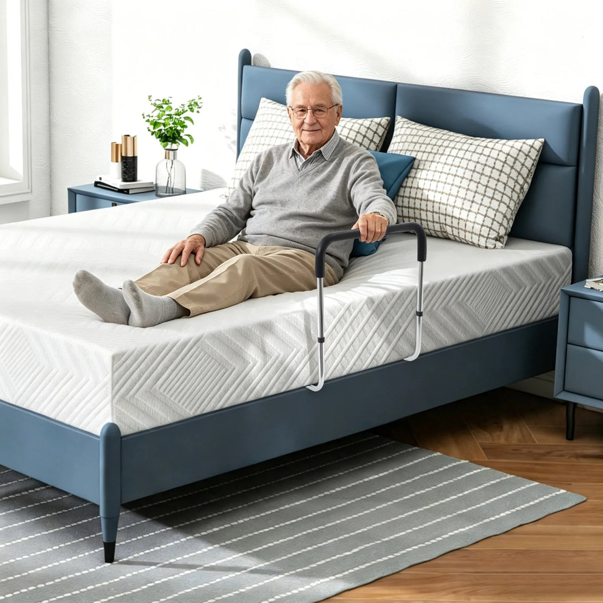 Elderly Bedside Safety Rail – Anti-Fall Bed Guardrail & Getting-Up Grab Bar for Adults.