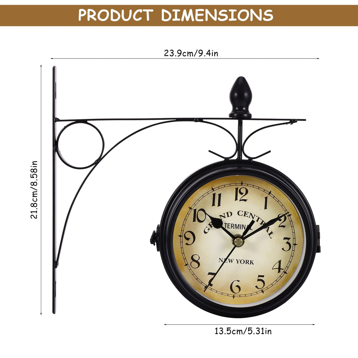 Double-Sided Retro Wall Clock – Silent Battery-Operated Antique-Style Clock.