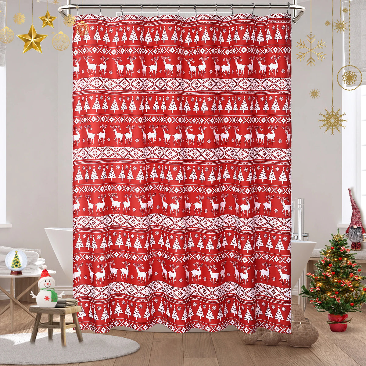 Christmas Shower Curtain – Waterproof Bathroom Curtain with Christmas Décor.