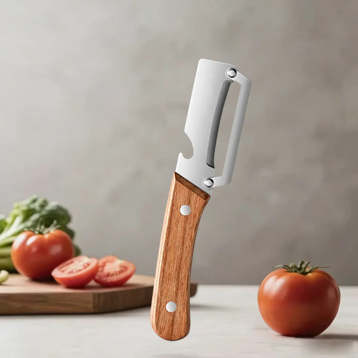 Multi-Function Vegetable Peeler – Stainless Steel Blade Kitchen Peeler with Wooden/Steel Handle & Bottle Opener.