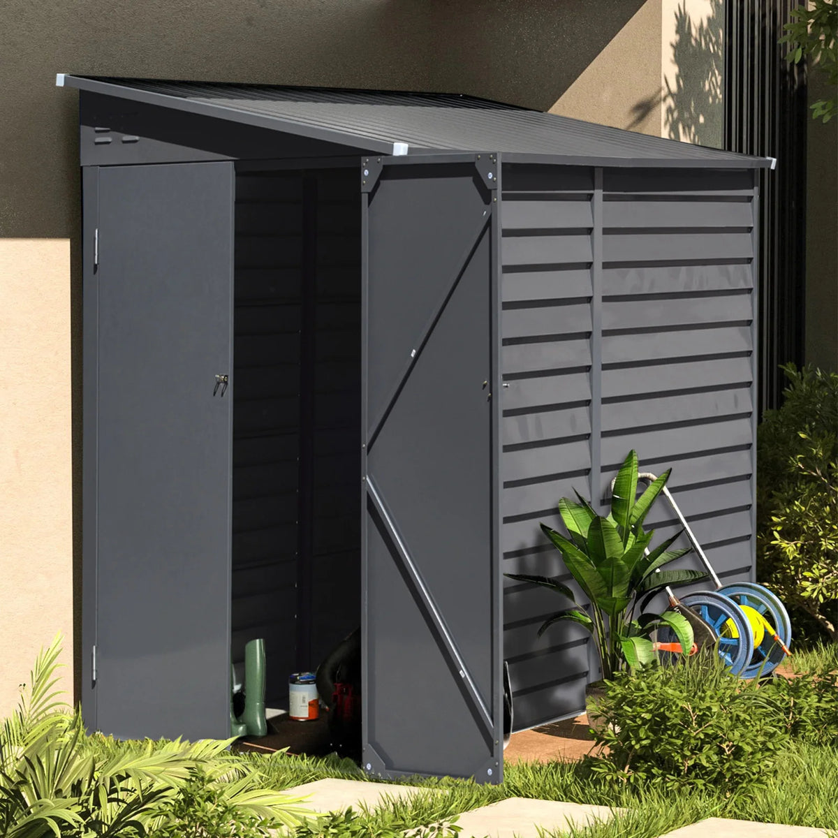 Extra Large Galvanized Steel Garden Storage Shed – Lockable Outdoor Tool & Bike Storage.