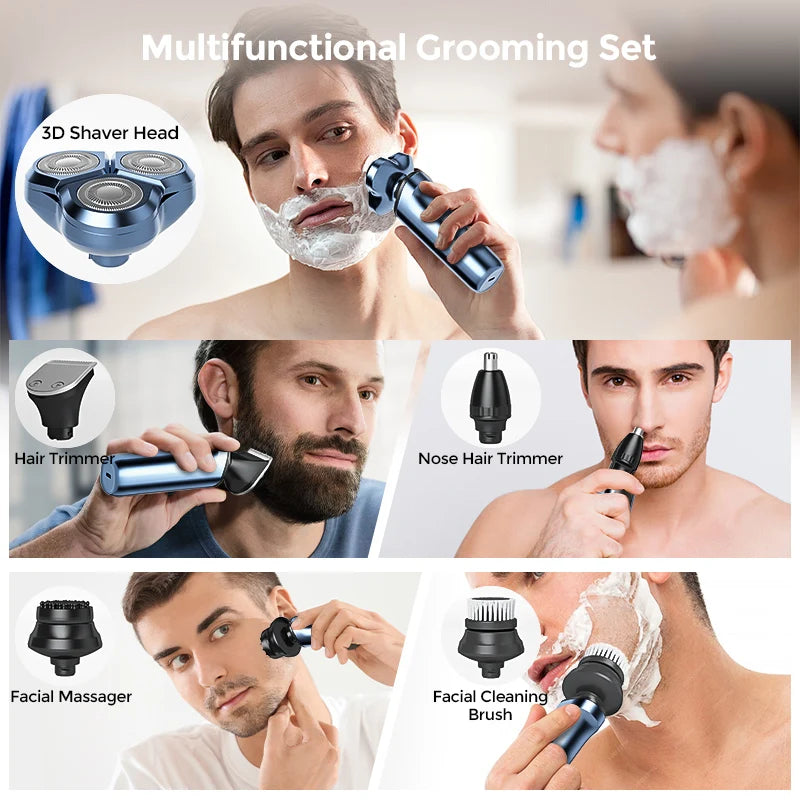 Men's Electric Shaver – 3D Floating Head Beard Trimmer, Portable Rechargeable Razor with Nose Hair Trimmer.