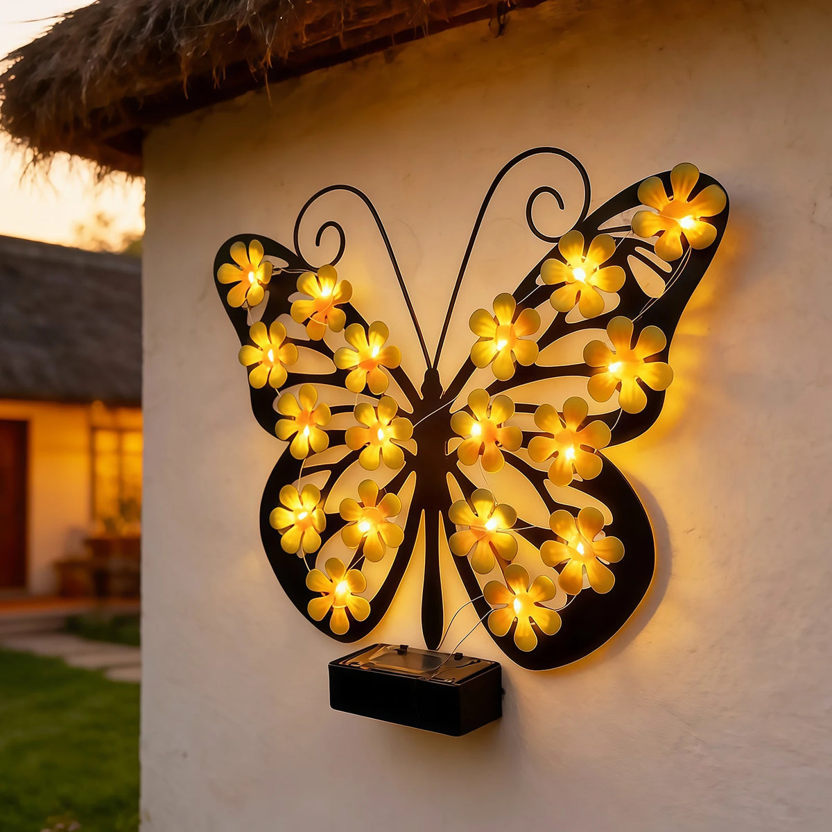 LED Solar Metal Wall Lights – Butterfly, Bee & Owl Garden Decoration Lamps.