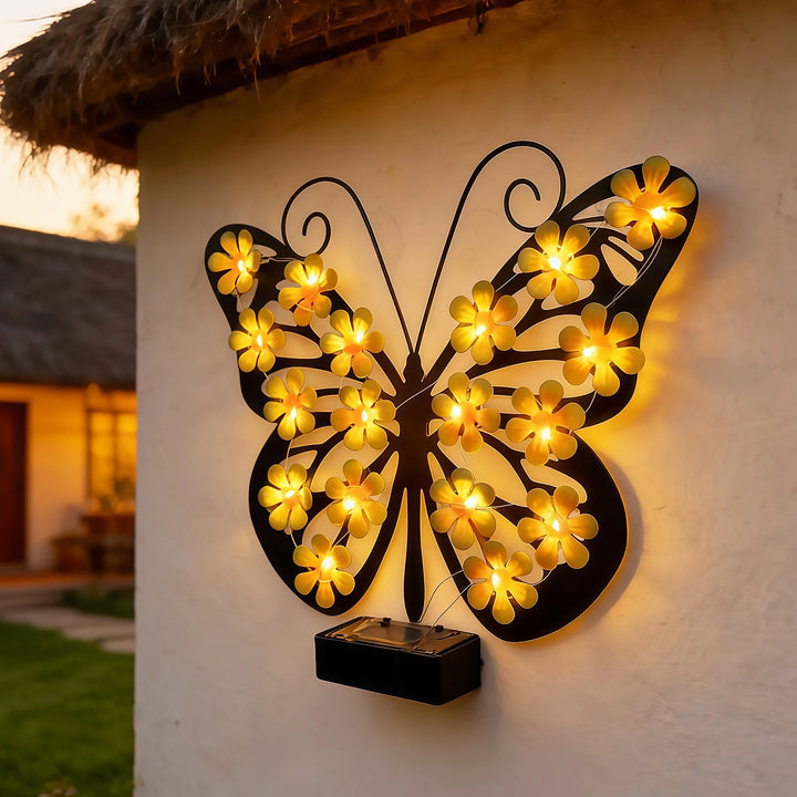 LED Solar Metal Wall Lights – Butterfly, Bee & Owl Garden Decoration Lamps.