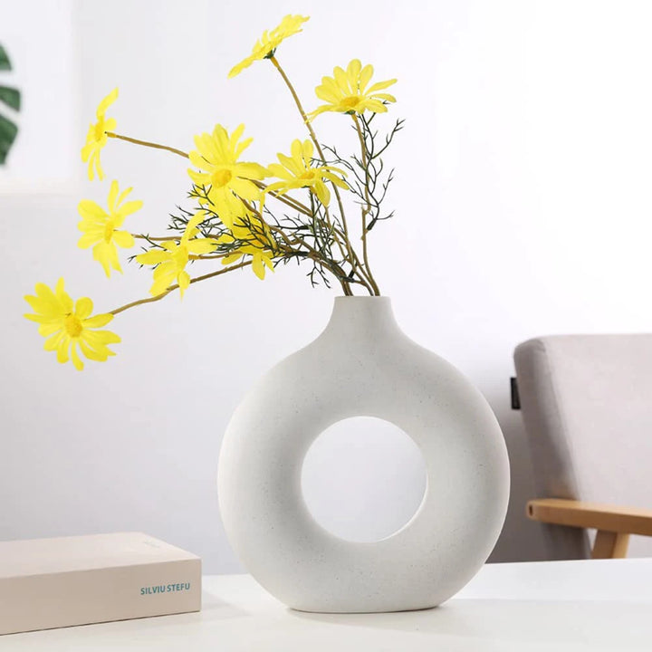 Nordic Style White Ceramic Round Vase – Minimalist Decorative Flower Vase for Living Room, Bedroom, Dining Table & Home Décor