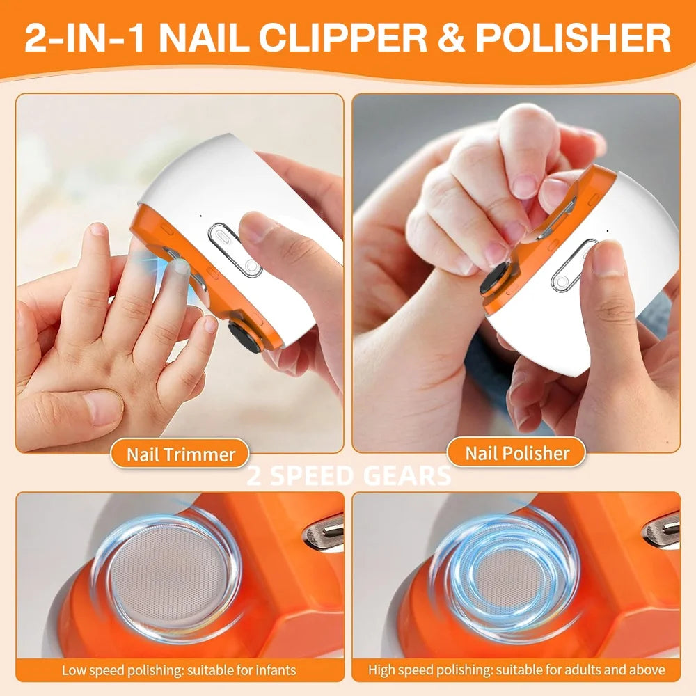 2-in-1 Automatic Electric Nail Clipper – Nail Trimmer & Grinder with LED Light, USB Rechargeable Nail Polisher.