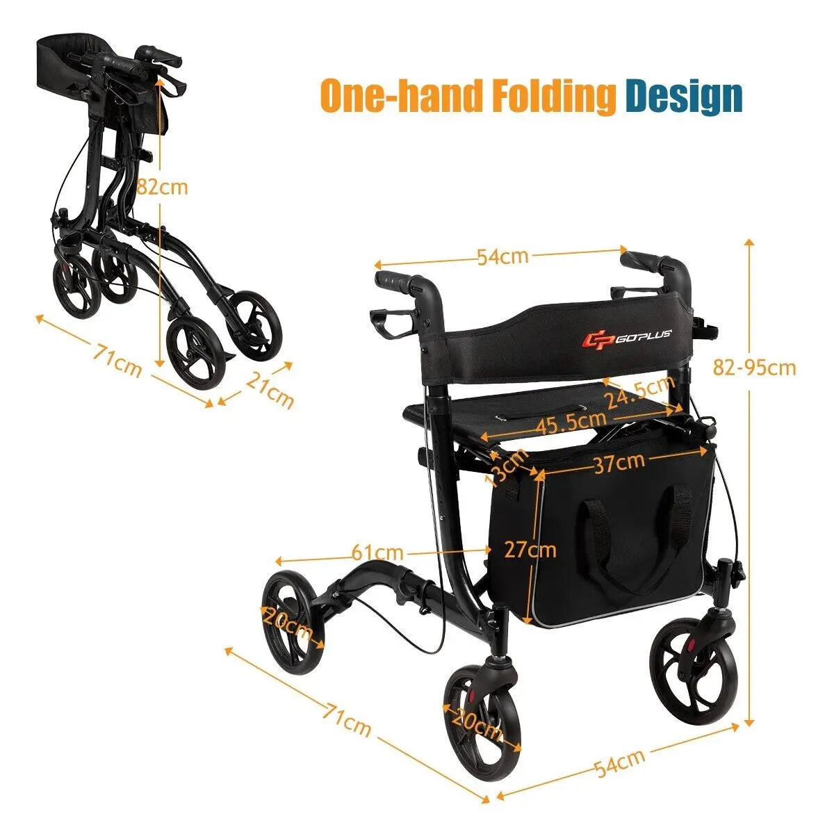 Lightweight Folding Rollator Walker – 4-Wheel Aluminium Mobility Aid with Seat.