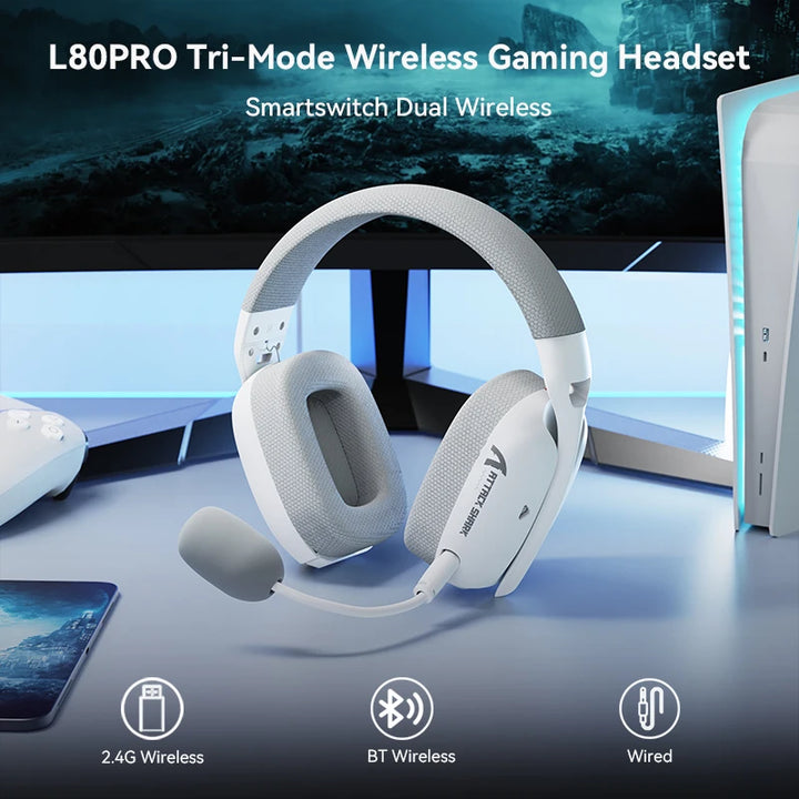 ATTACK SHARK L80PRO Gaming Headset, Lightweight Over-Ear Gaming Headphones, Wired/BT/2.4G Wireless,Dual Microphone Stereo