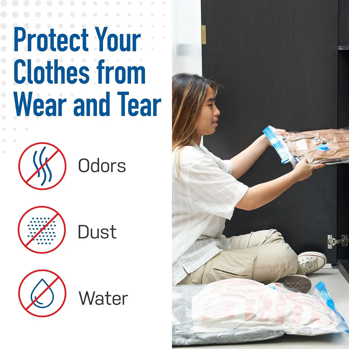 8/17-Piece Vacuum Storage Bags with Hand Pump – Space-Saving Clothing & Travel Storage Bags.