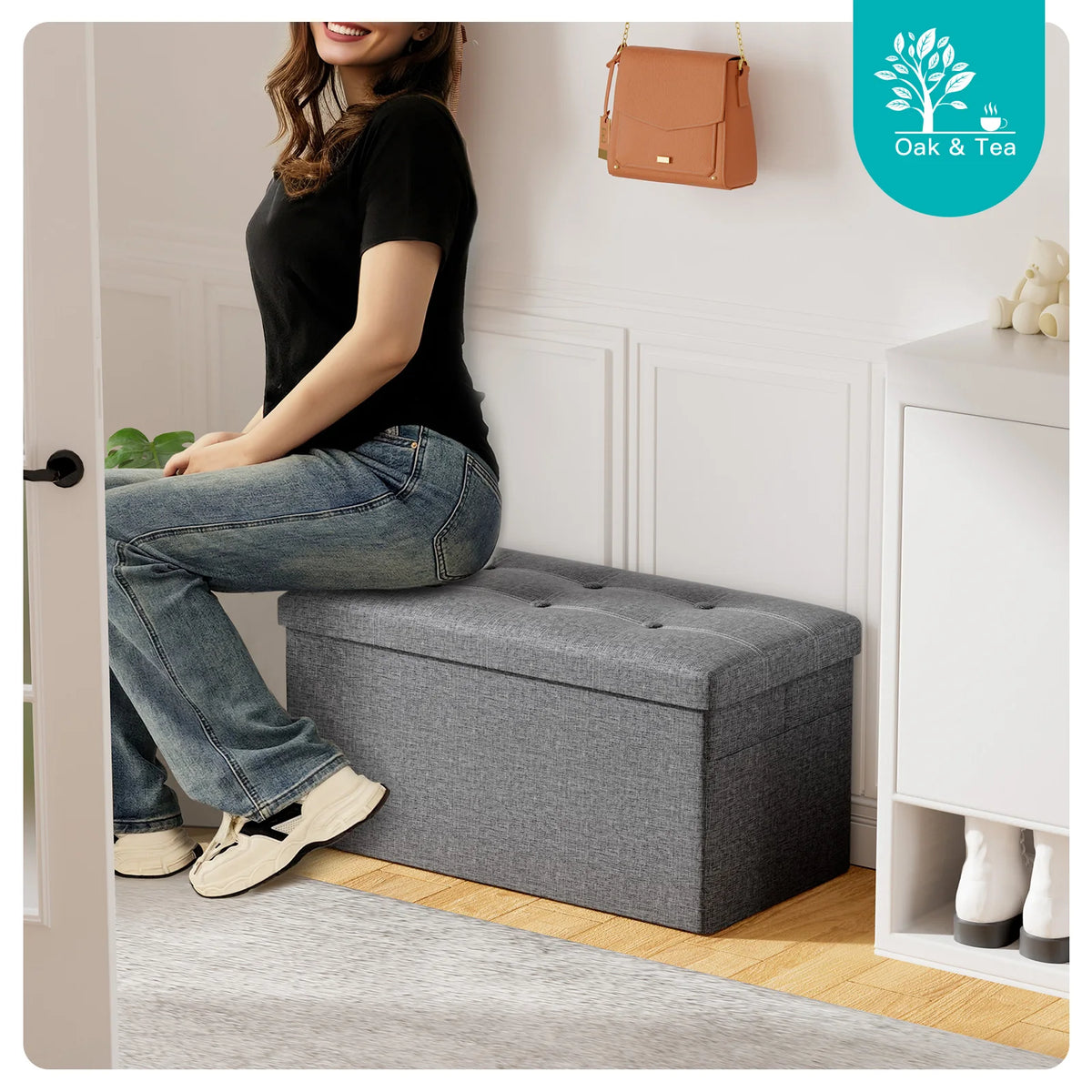 Folding Storage Ottoman Bench – 150kg Capacity, Hidden Storage & Padded Seat, 76 × 38 × 38cm.