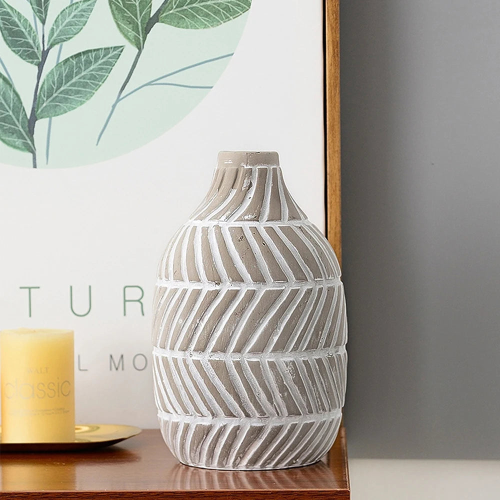 Nordic Style White Ceramic Round Vase – Minimalist Decorative Flower Vase for Living Room, Bedroom, Dining Table & Home Décor