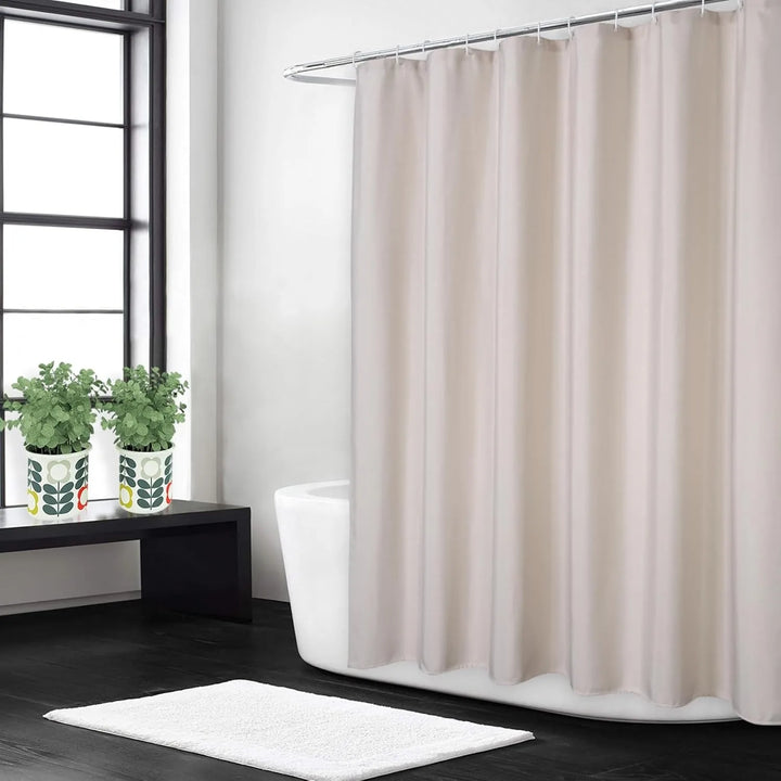 Mould Free Linen-Look Shower Curtain – Waterproof & Mildew-Resistant Polyester Bath Curtain.