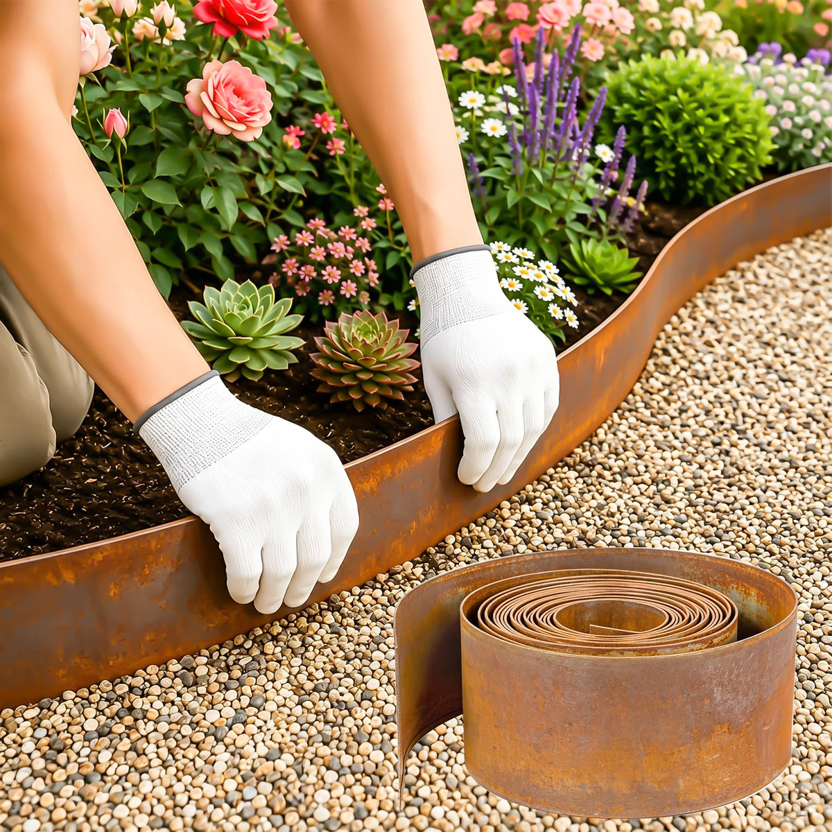 10m Corten Steel Lawn Edging – 15cm High, 0.6mm Thick Flexible Landscape Border.