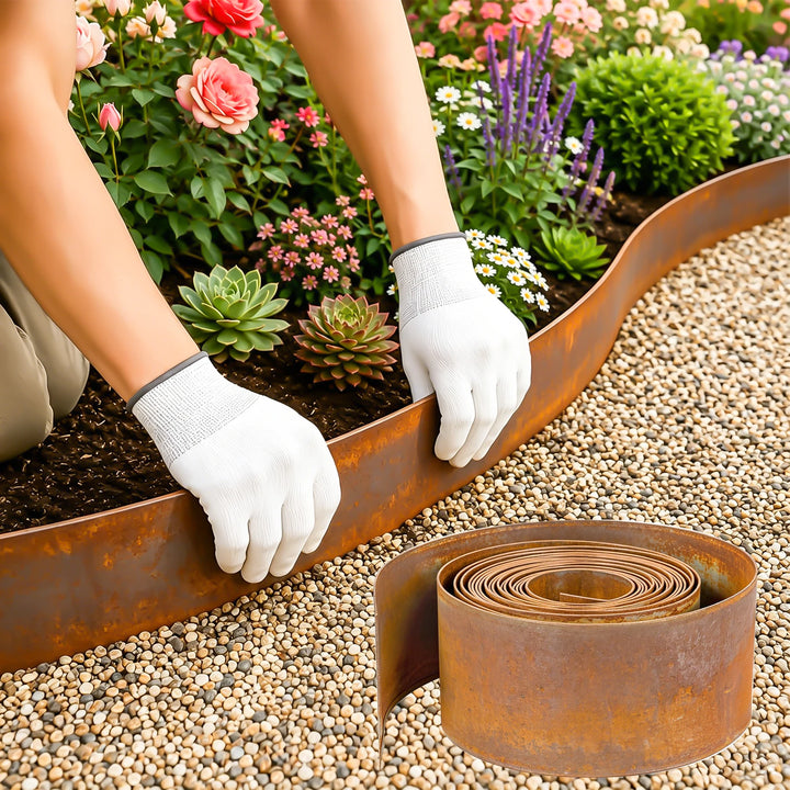 10m Corten Steel Lawn Edging – 15cm High, 0.6mm Thick Flexible Landscape Border.
