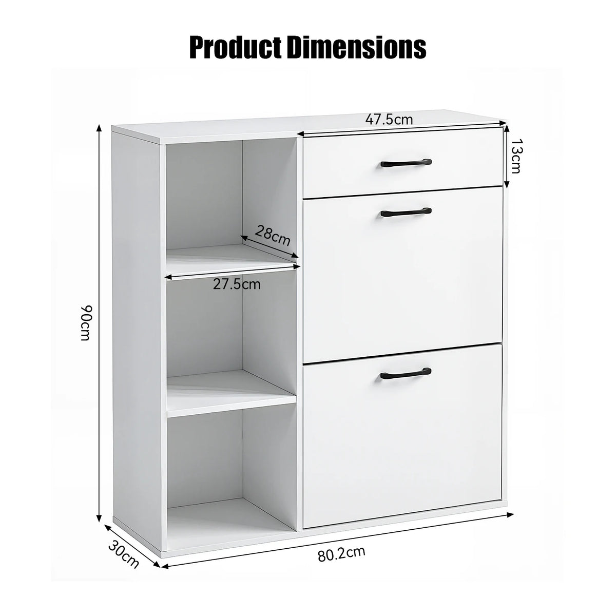 4-Tier Shoe Storage Cabinet with Drawer & Side Cupboard – Modern Flip-Down Shoe Organiser.