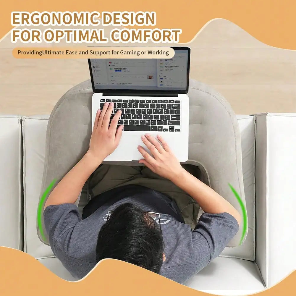 Inflatable Reading & Gaming Support Pillow – Adjustable Ergonomic Lap Cushion with Armrests for Bed, Sofa & Floor.