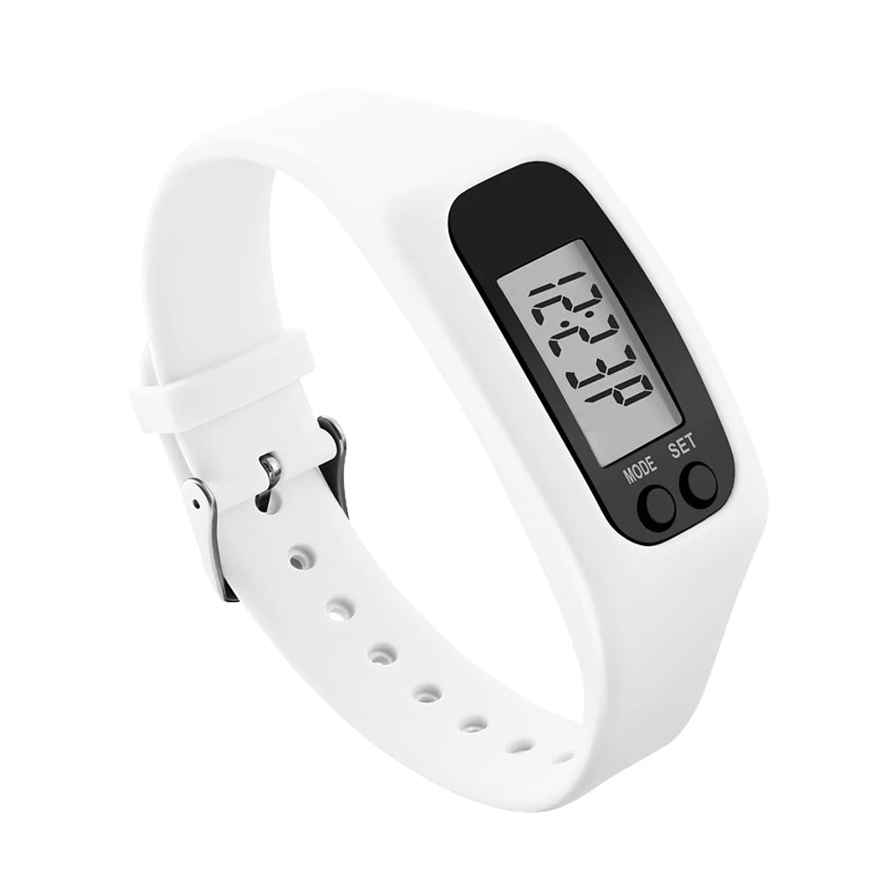 LED Pedometer Bracelet – Walking & Running Step Tracker with 12/24H Time Display, Silicone Fitness Wristband.