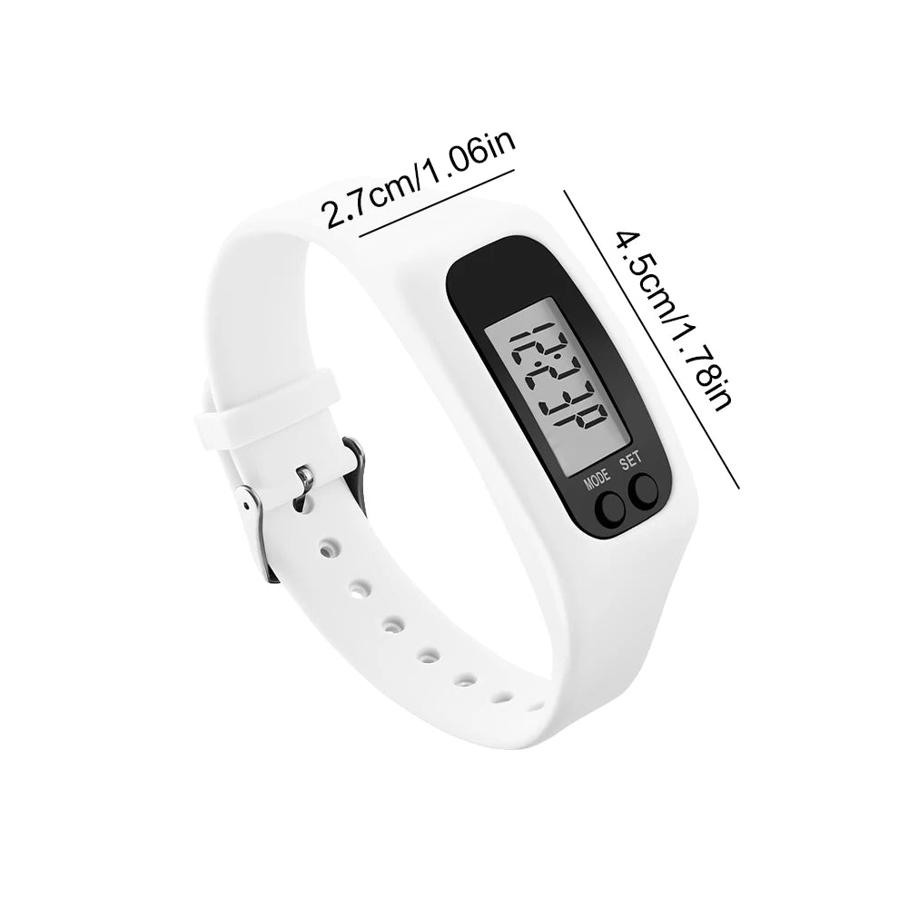 LED Pedometer Bracelet – Walking & Running Step Tracker with 12/24H Time Display, Silicone Fitness Wristband.