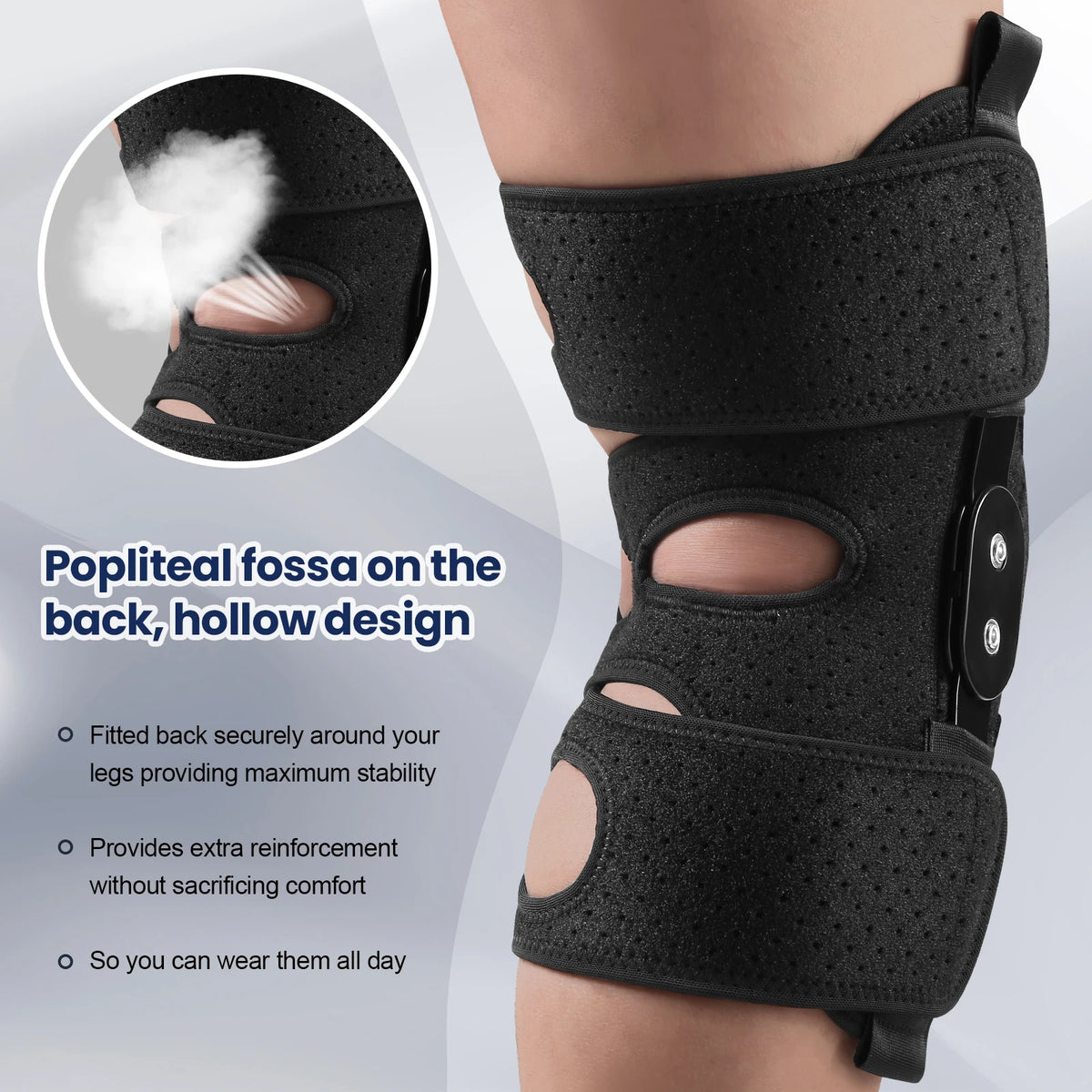 Hinged Knee Brace with Side Stabilisers & Patella Gel Pads.