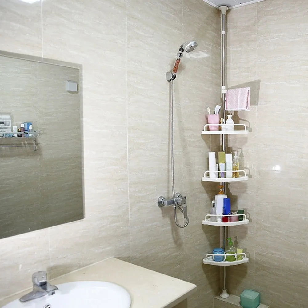 Stainless Steel Bathroom Corner Shelf – Floor-to-Ceiling Storage Rack & Organizer.