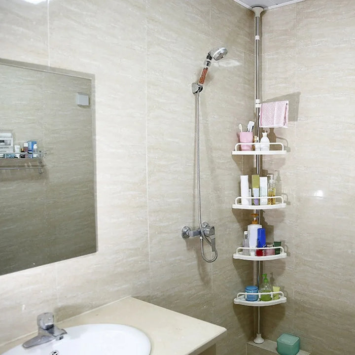 Stainless Steel Bathroom Corner Shelf – Floor-to-Ceiling Storage Rack & Organizer.