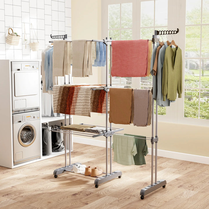 Height-Adjustable Steel Clothes Airer – 74–147cm, 6 Folding Wings, 176cm Tall, 15kg Capacity for Indoor & Outdoor Laundry.