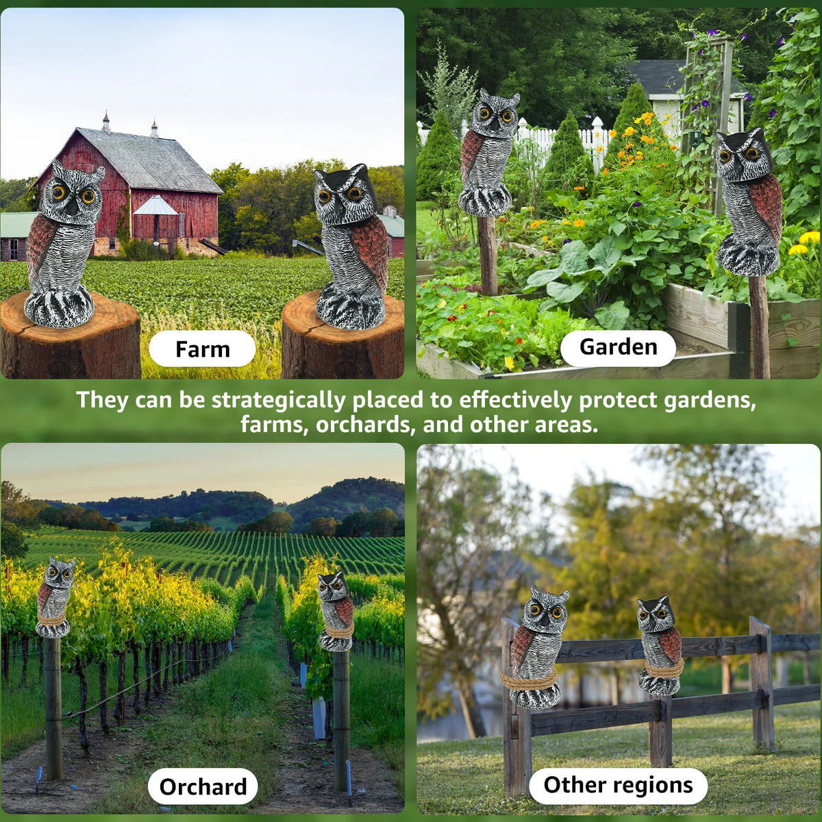 360° Rotating Fake Owl Decoy – Motion-Activated Bird Deterrent with Moving Head.