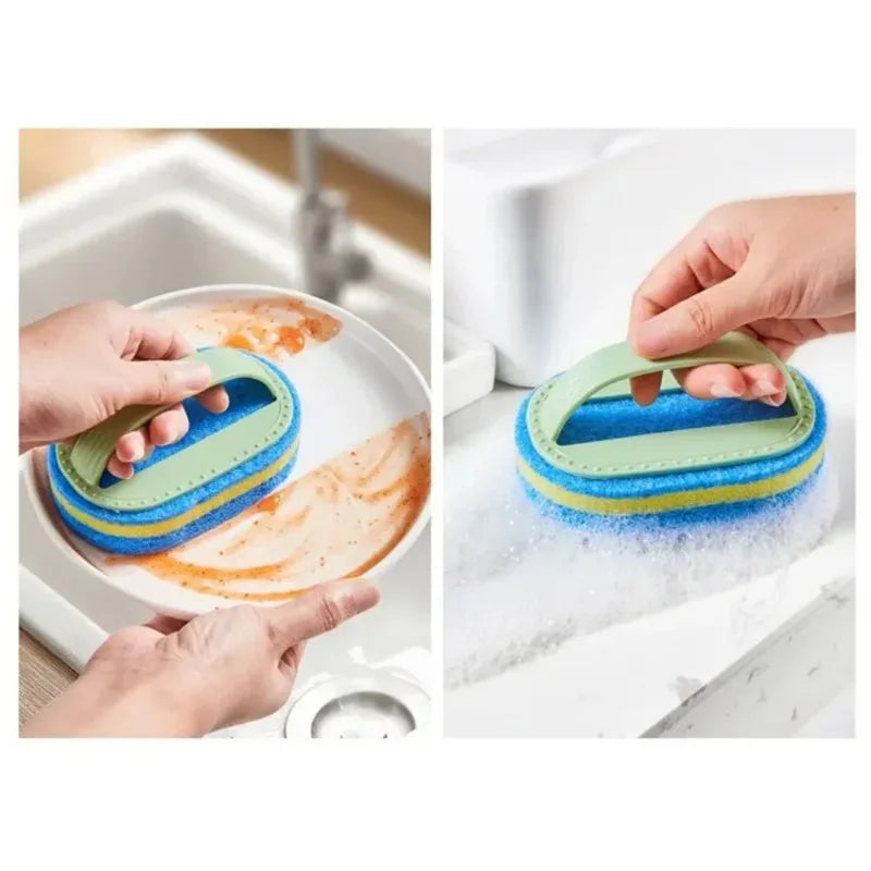 Magic Cleaning Sponge Brush – Multi-Purpose Kitchen, Bathroom & Toilet Scrubber with Handle for Glass, Tiles, Ceramic & Windows.