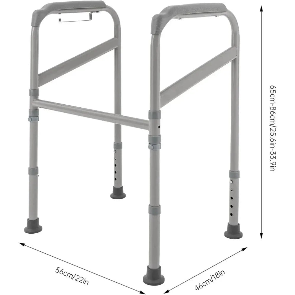 Toilet Support Frame with Grab Bars – Adjustable Height Steel Bathroom Safety Rail with Non-Slip Grip..