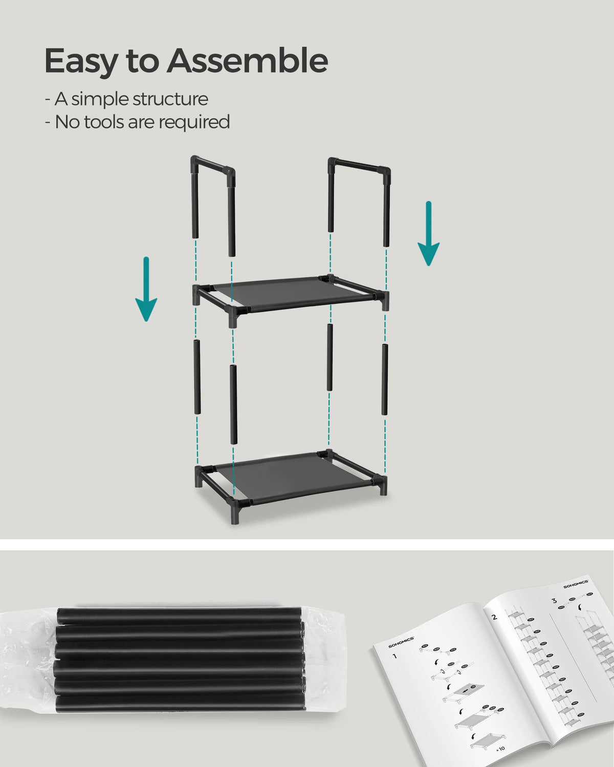 10-Tier Shoe Rack – Space-Saving Metal Shoe Storage Organiser with Fabric Shelves.
