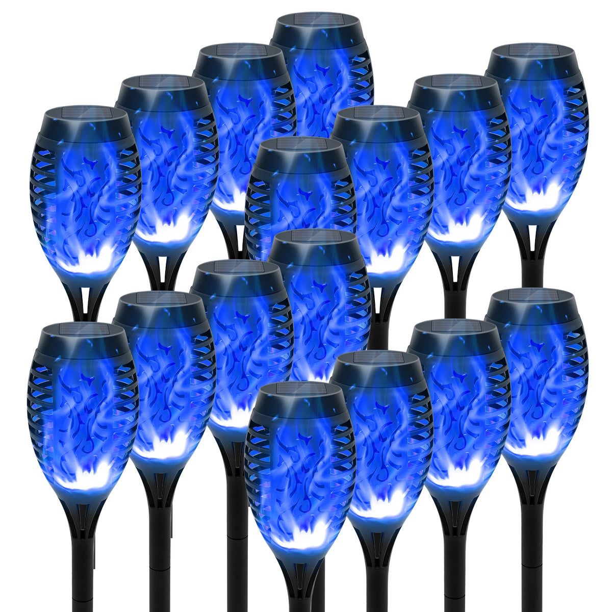 12-LED Solar Flame Torch Lights – Flickering Waterproof Garden & Patio Lamps.