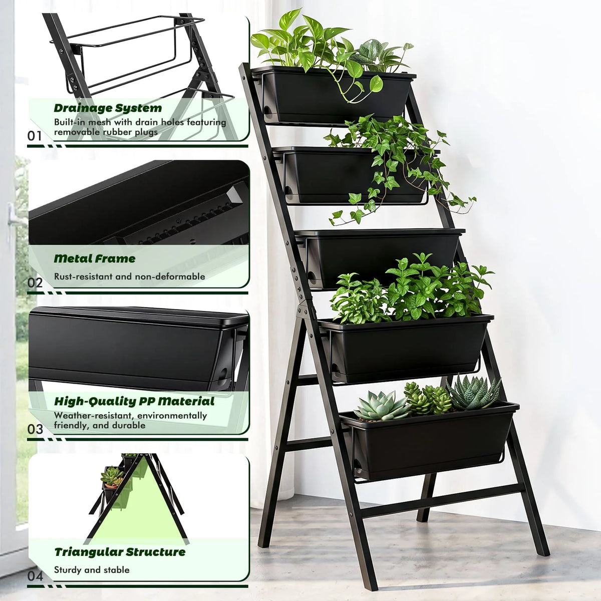5-Tier Plant Stand – Multi-Level Steel Garden Plant Rack.